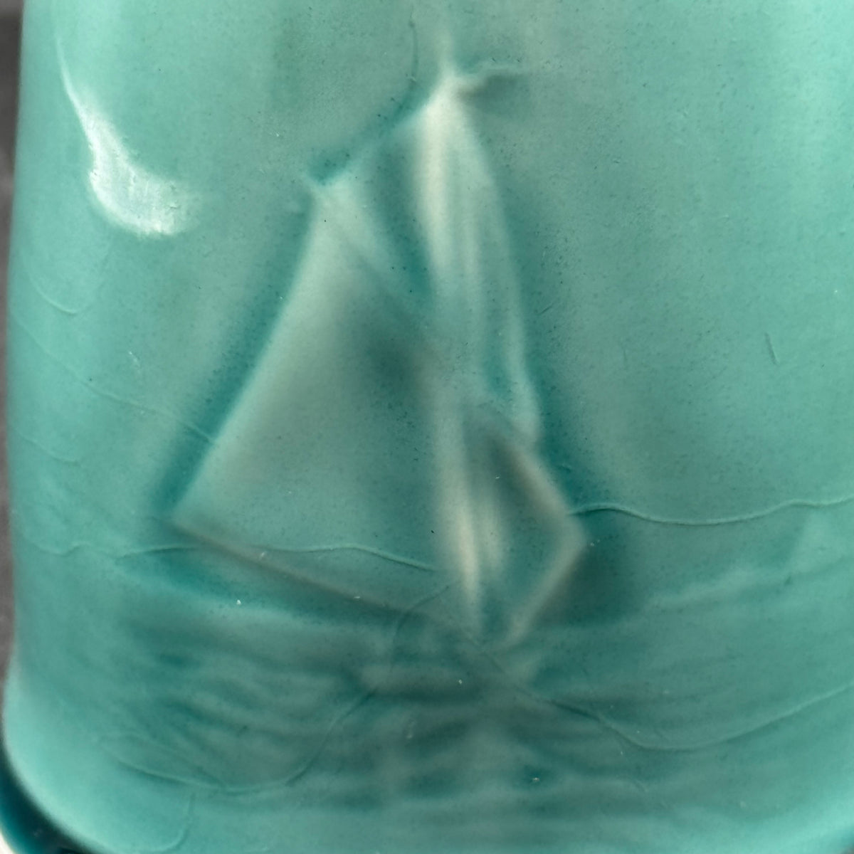Signed Edgecomb Pottery Sailboat Motif Seafoam Mug