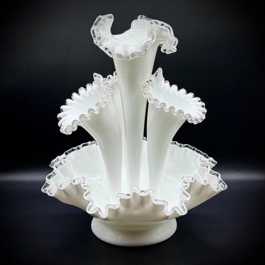 Vintage Fenton Silver Crest Epergne Glass Centerpiece