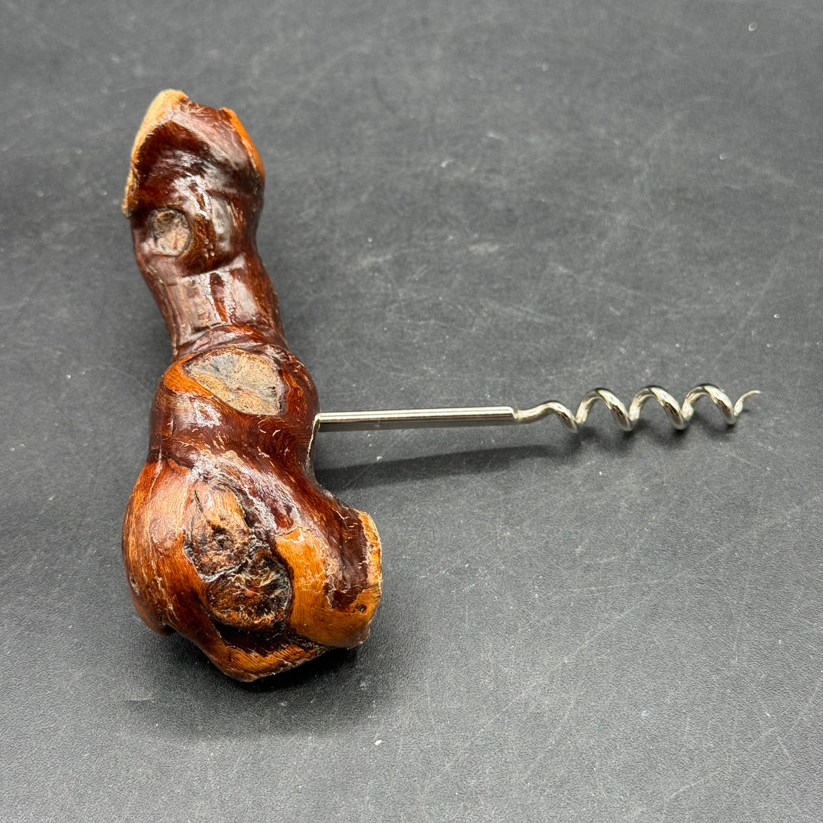 Wood Burl Carved Cork Screw