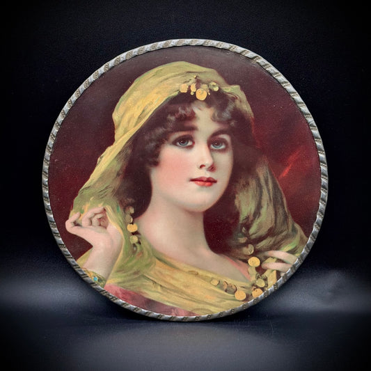 Stunning RARE Antique Hanging Art Flue Cover Made in Germany "Gypsy Woman"