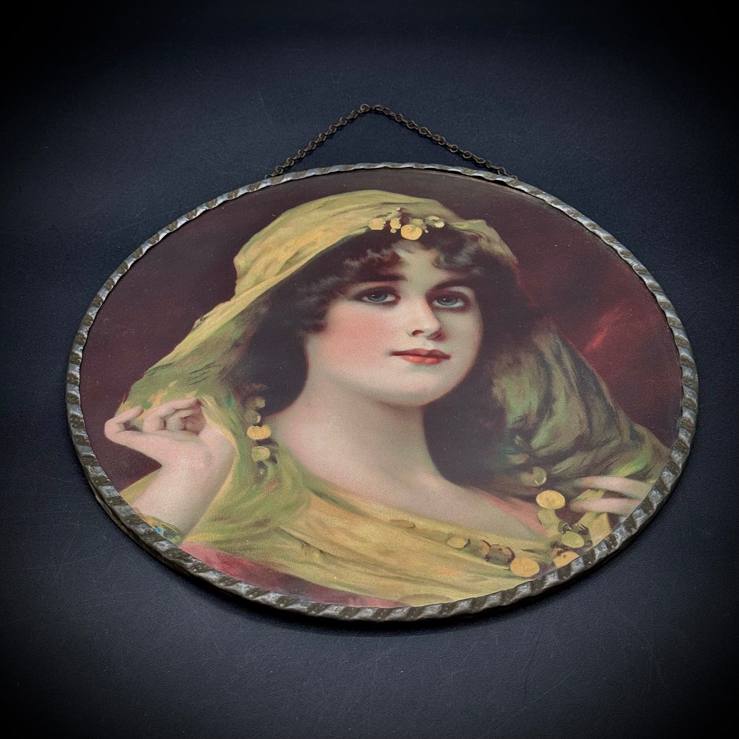 Stunning RARE Antique Hanging Art Flue Cover Made in Germany "Gypsy Woman"