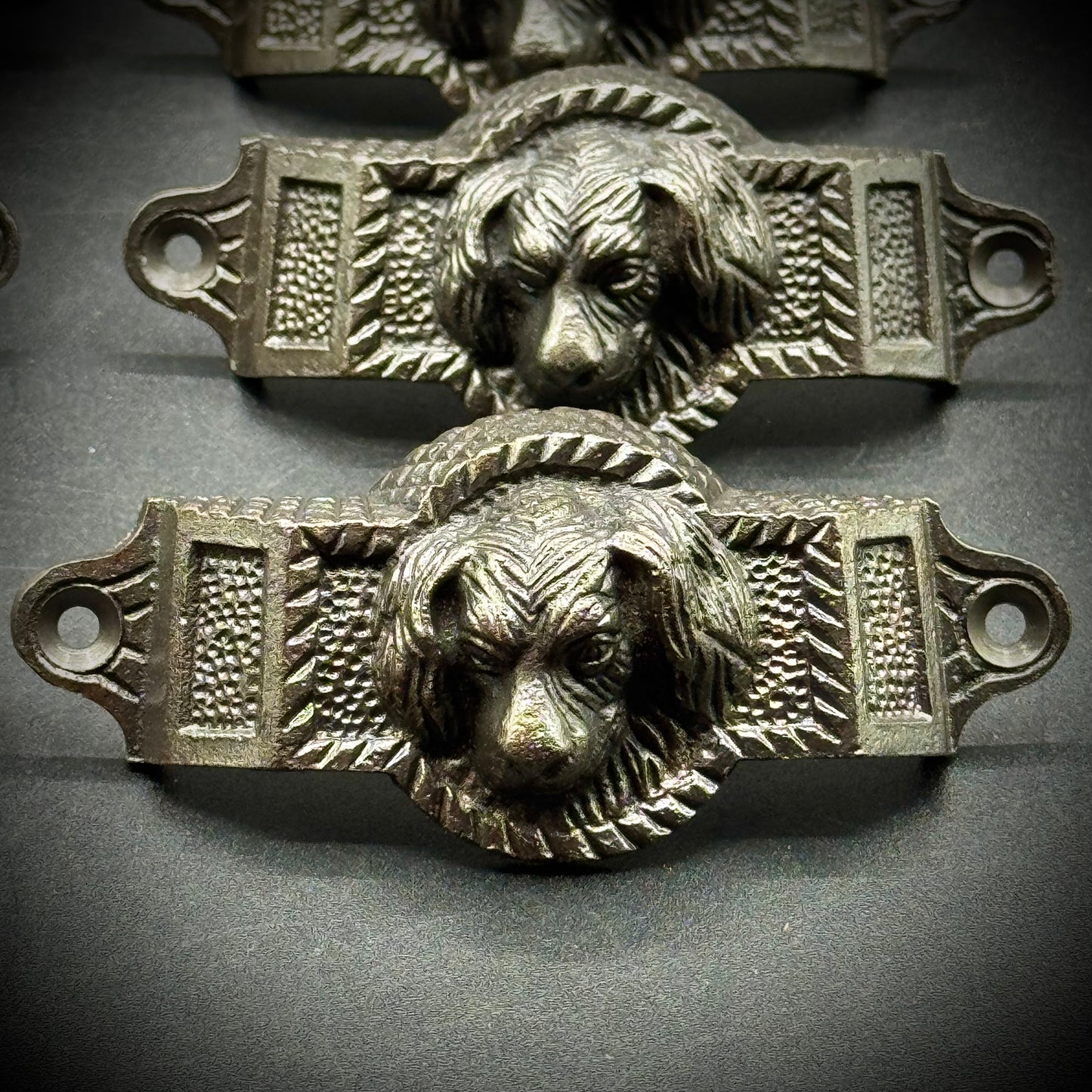 Vintage Set of 6 Cast Iron Dog Motif Drawer Pulls