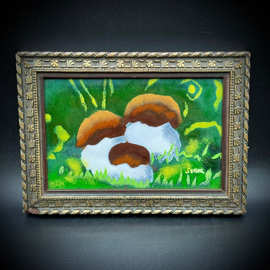RARE Konstantine Szonk Enamel on Metal Mushroom Painting in Antique Frame