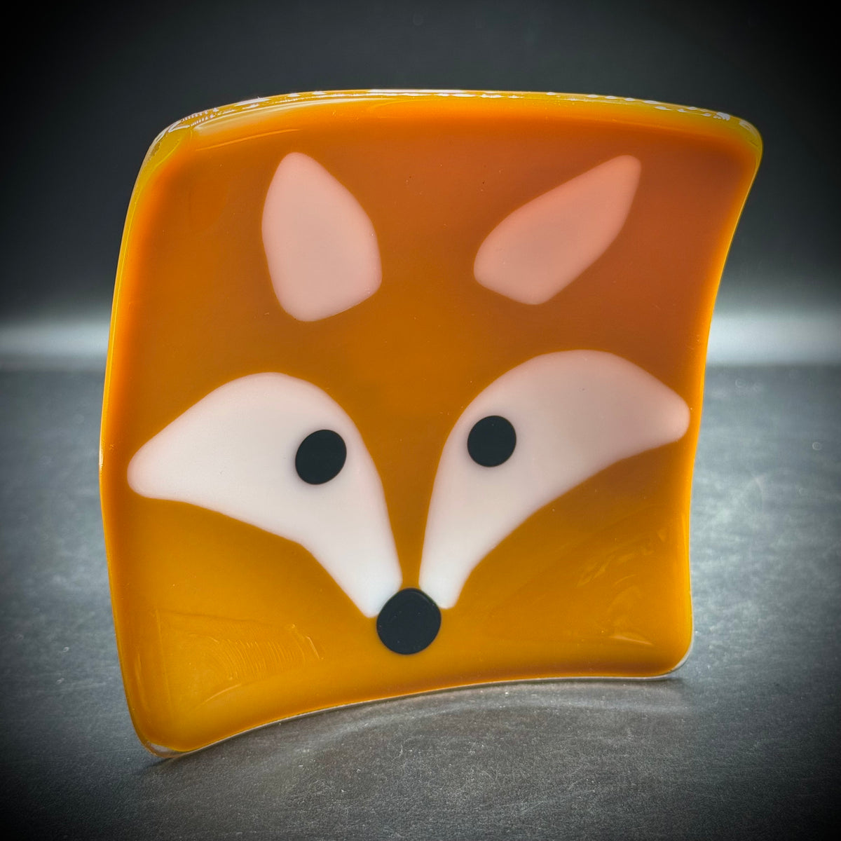Artist Signed Fused Art Glass "Reynard The Fox" Convex Dish