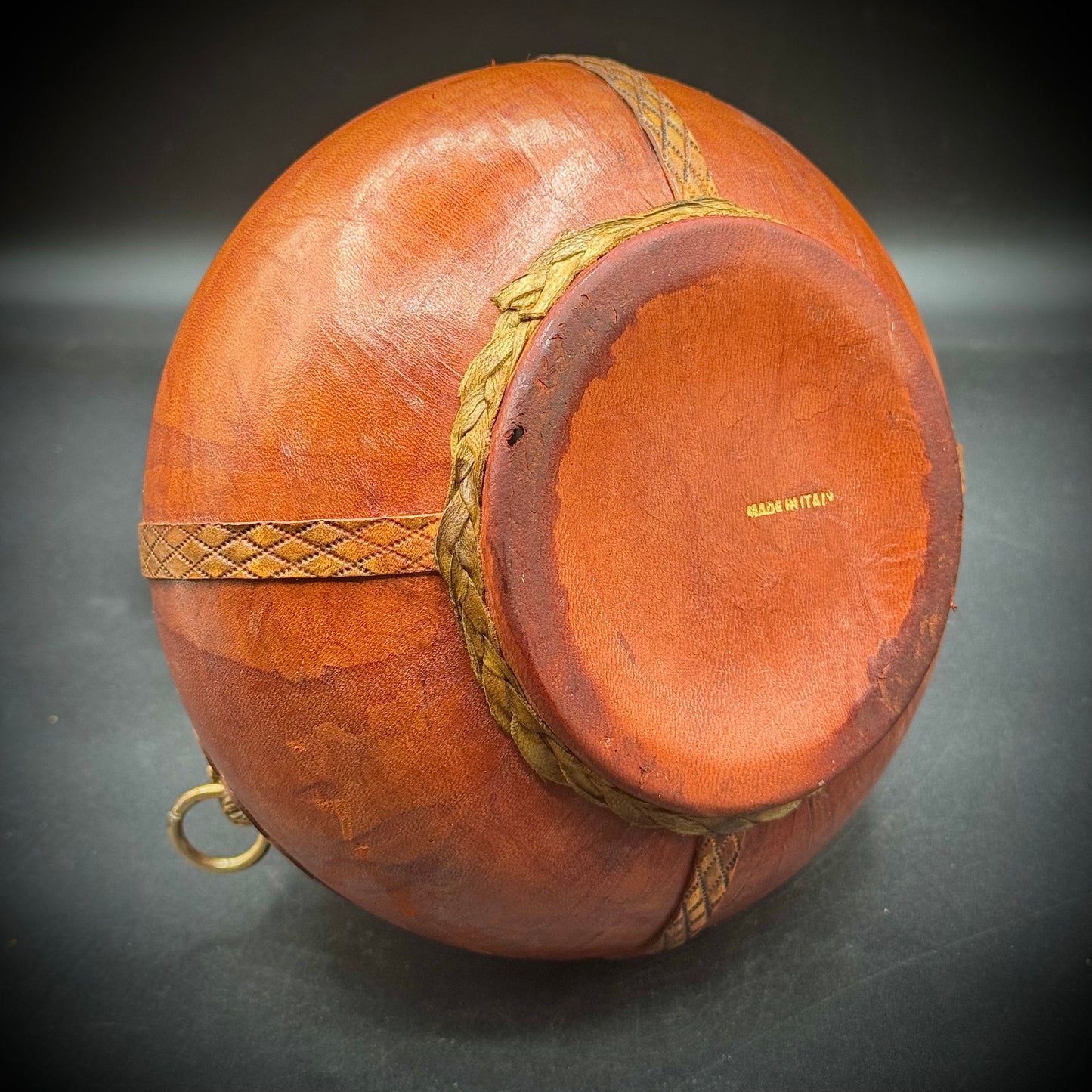 Vintage Ornate Leather Wrapped Glass Bottle with Stopper - Made in Italy