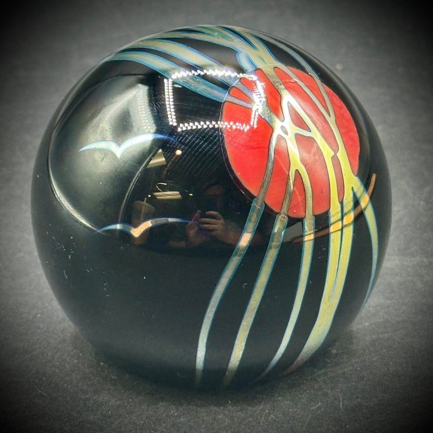 RARE 1978 Steven Correia "Red Sun & Birds" Art Glass Paperweight