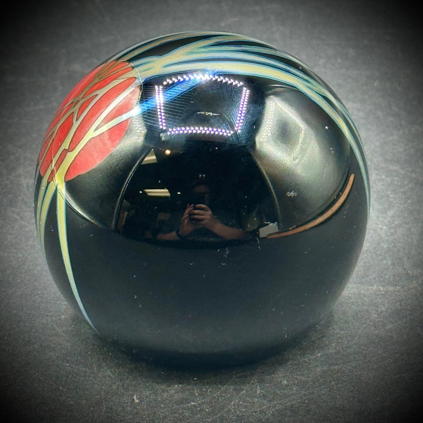RARE 1978 Steven Correia "Red Sun & Birds" Art Glass Paperweight