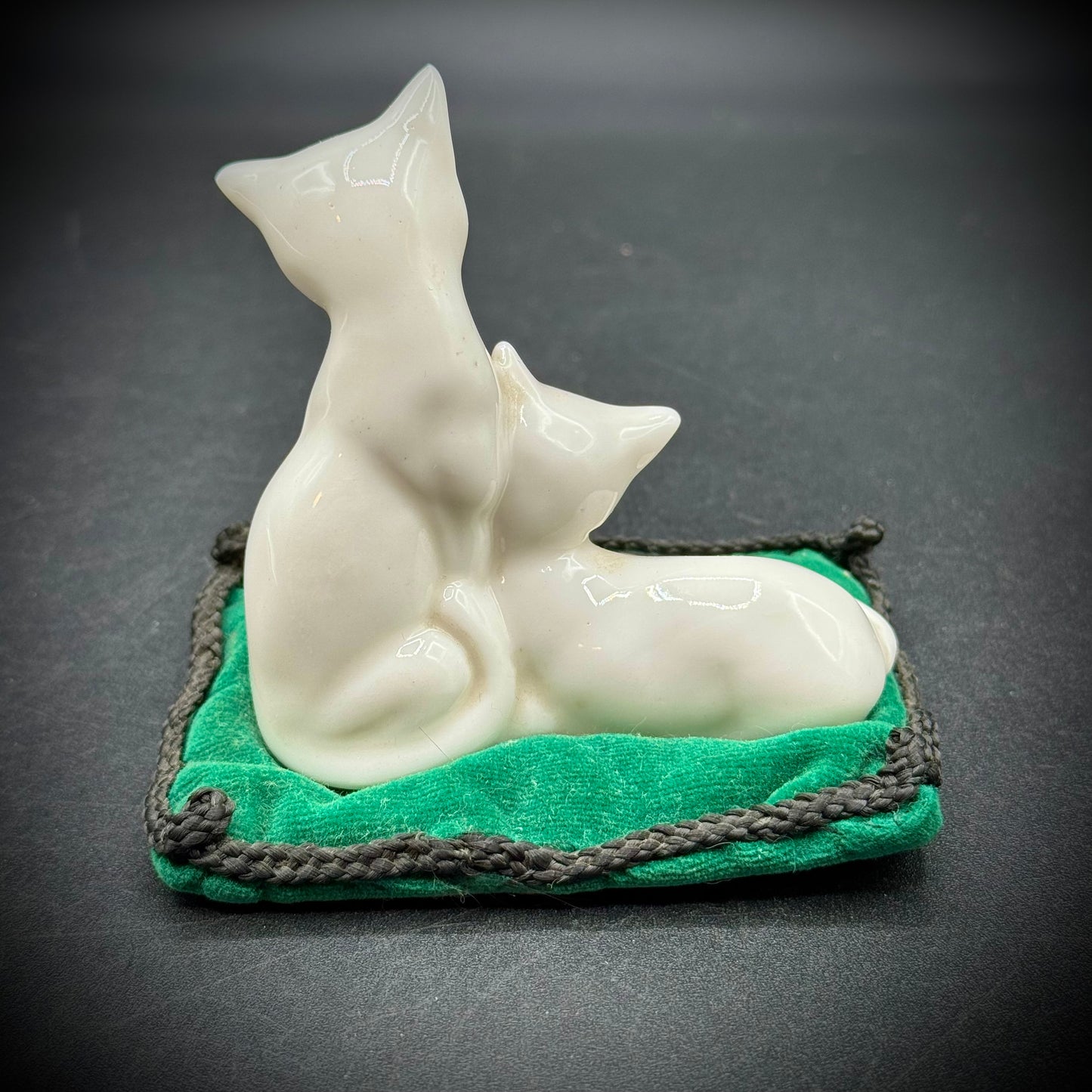 Vintage Porcelain & Velvet Cat Pin Cushion