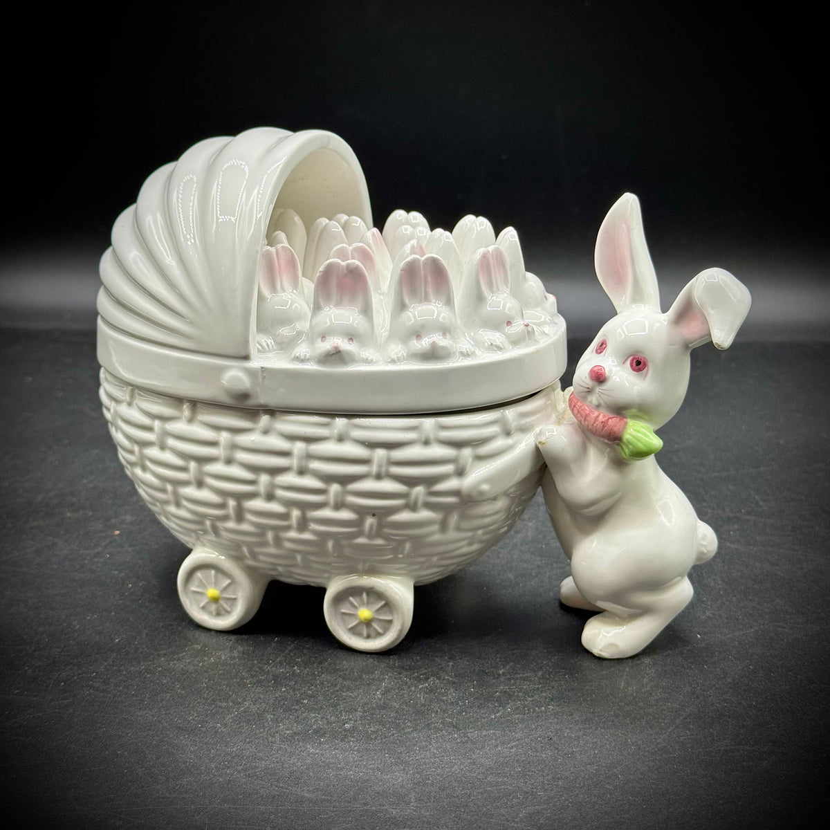 Vintage Fitz & Floyd 1979 Bunny Buggy Lidded Box
