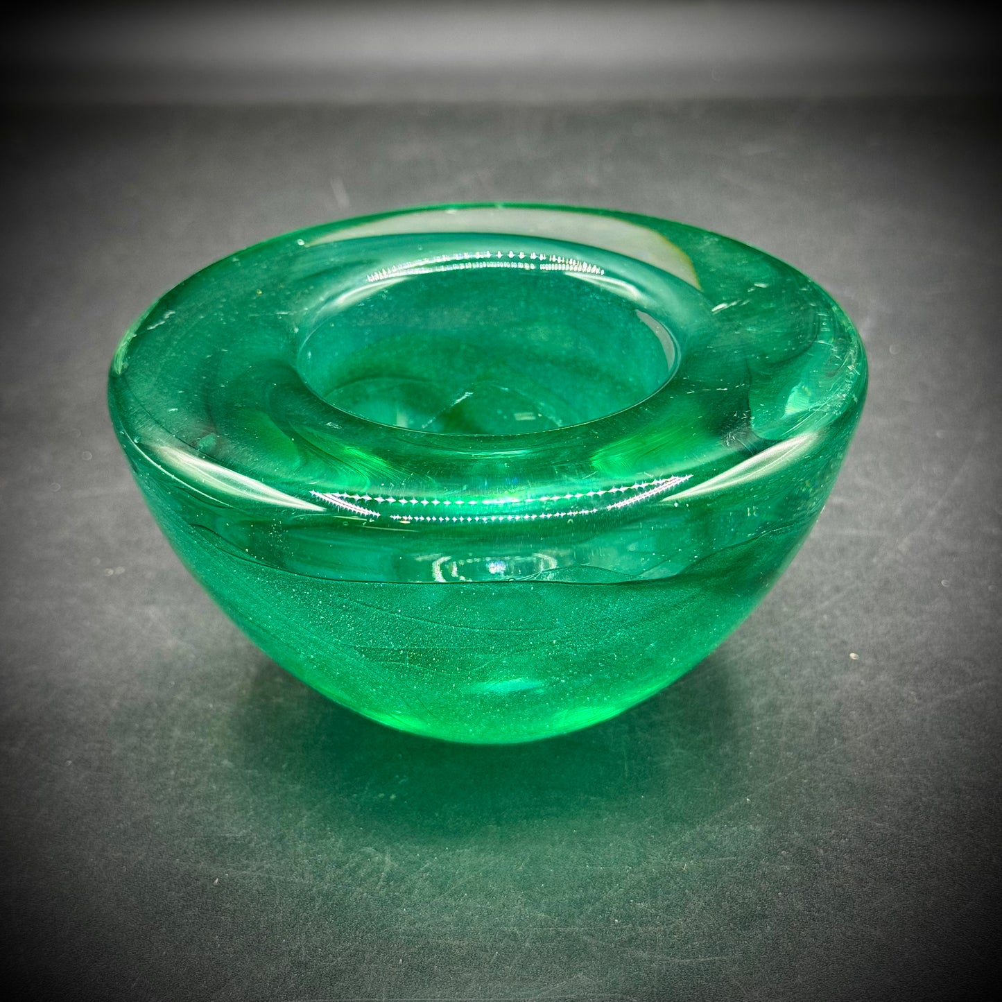 Heavy Green Art Glass Votive/Bowl