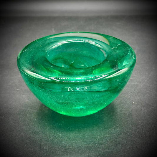 Heavy Green Art Glass Votive/Bowl