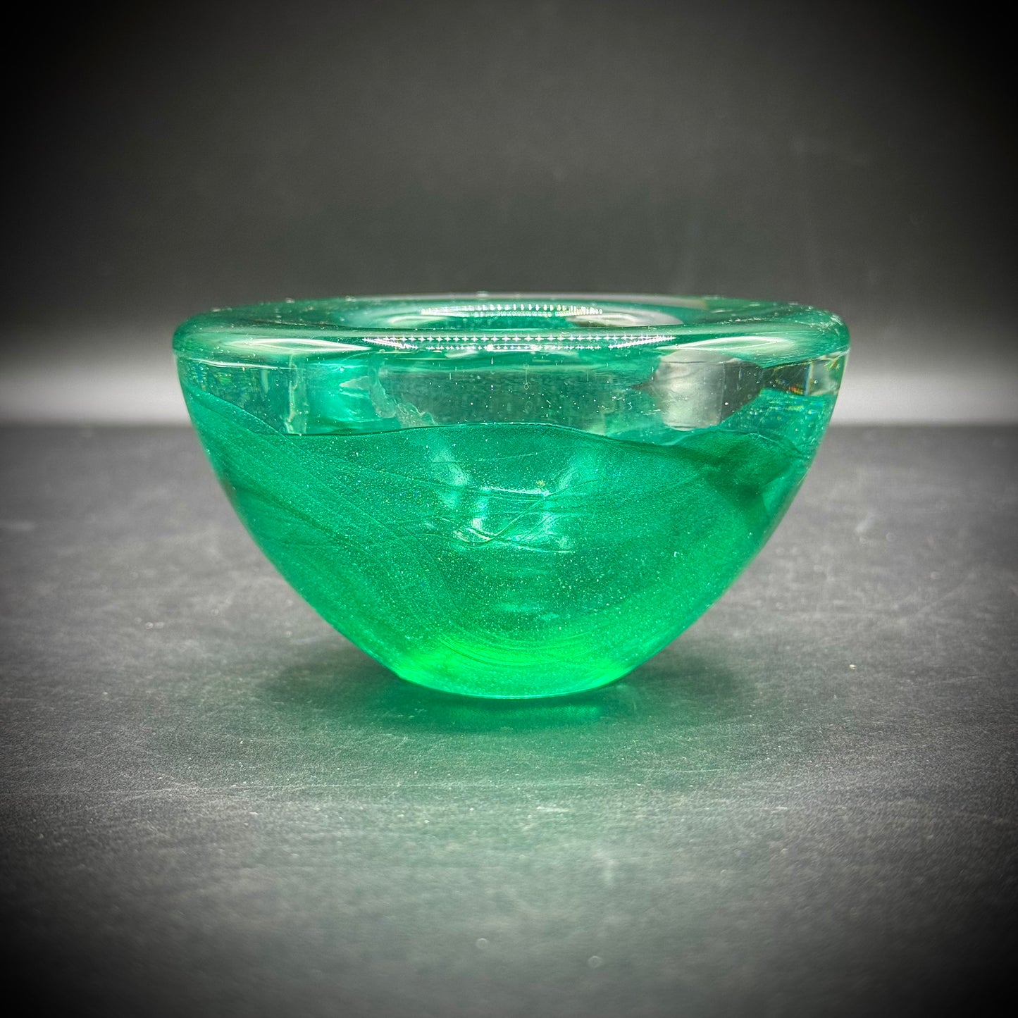Heavy Green Art Glass Votive/Bowl