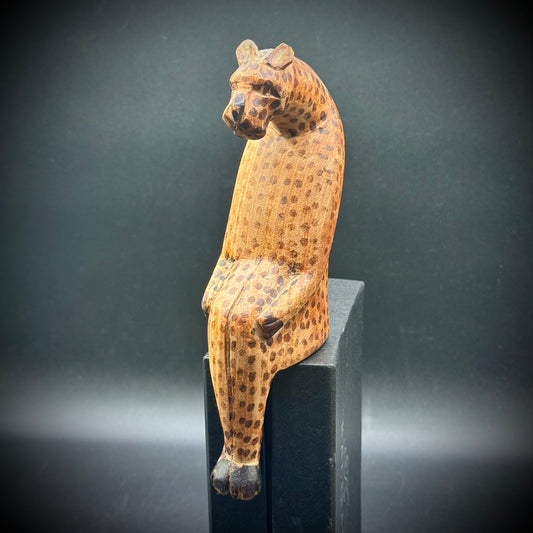 Hand Carved & Painted Wooden Cheetah Shelf Sitter