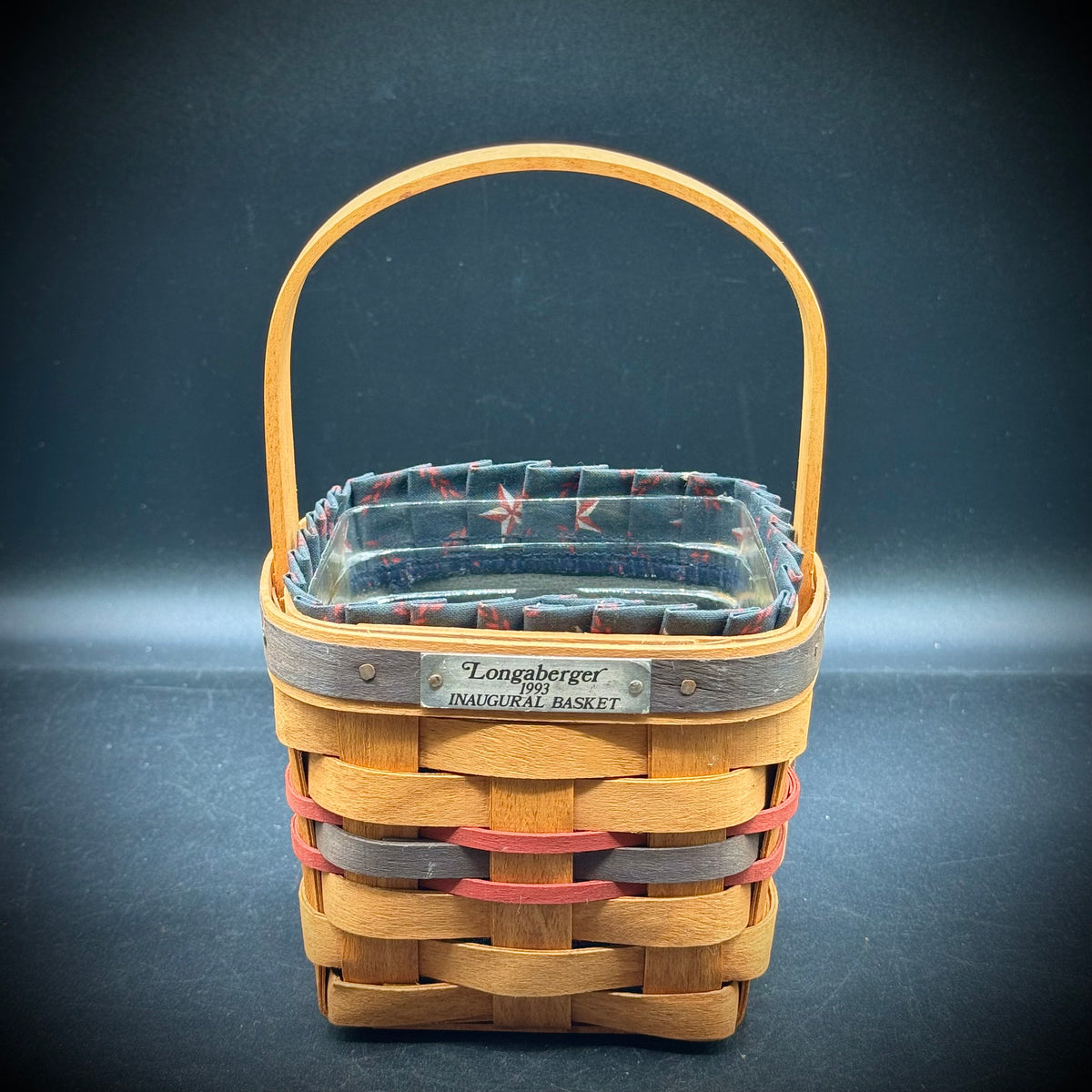 Vintage 1993 Longaberger Handled Basket with Insert & Fabric Lining