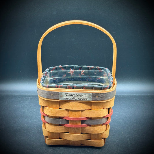 Vintage 1993 Longaberger Handled Basket with Insert & Fabric Lining