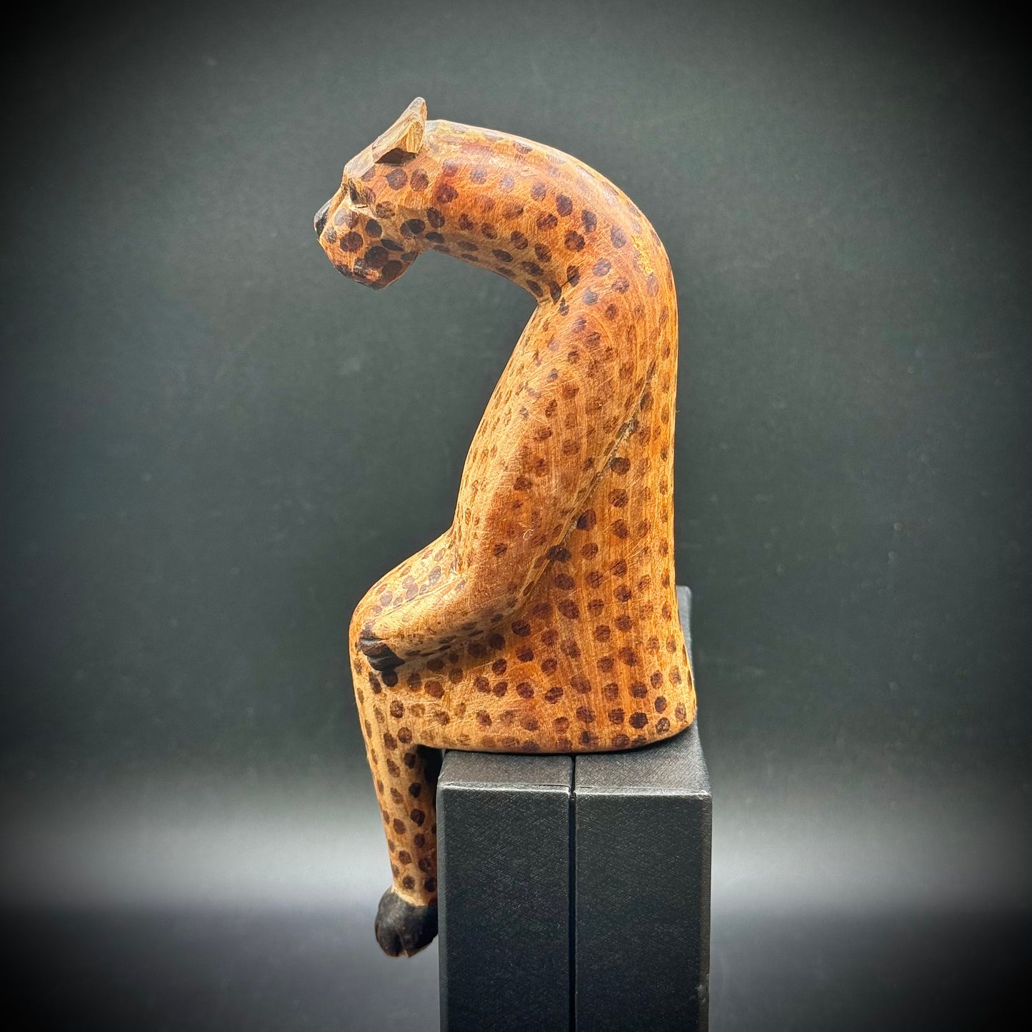 Hand Carved & Painted Wooden Cheetah Shelf Sitter