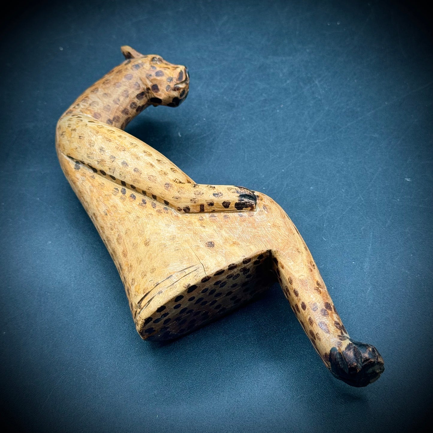 Hand Carved & Painted Wooden Cheetah Shelf Sitter