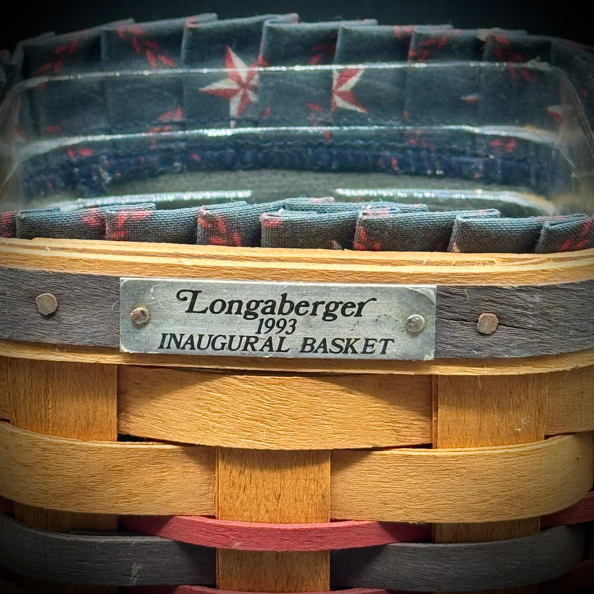 Vintage 1993 Longaberger Handled Basket with Insert & Fabric Lining