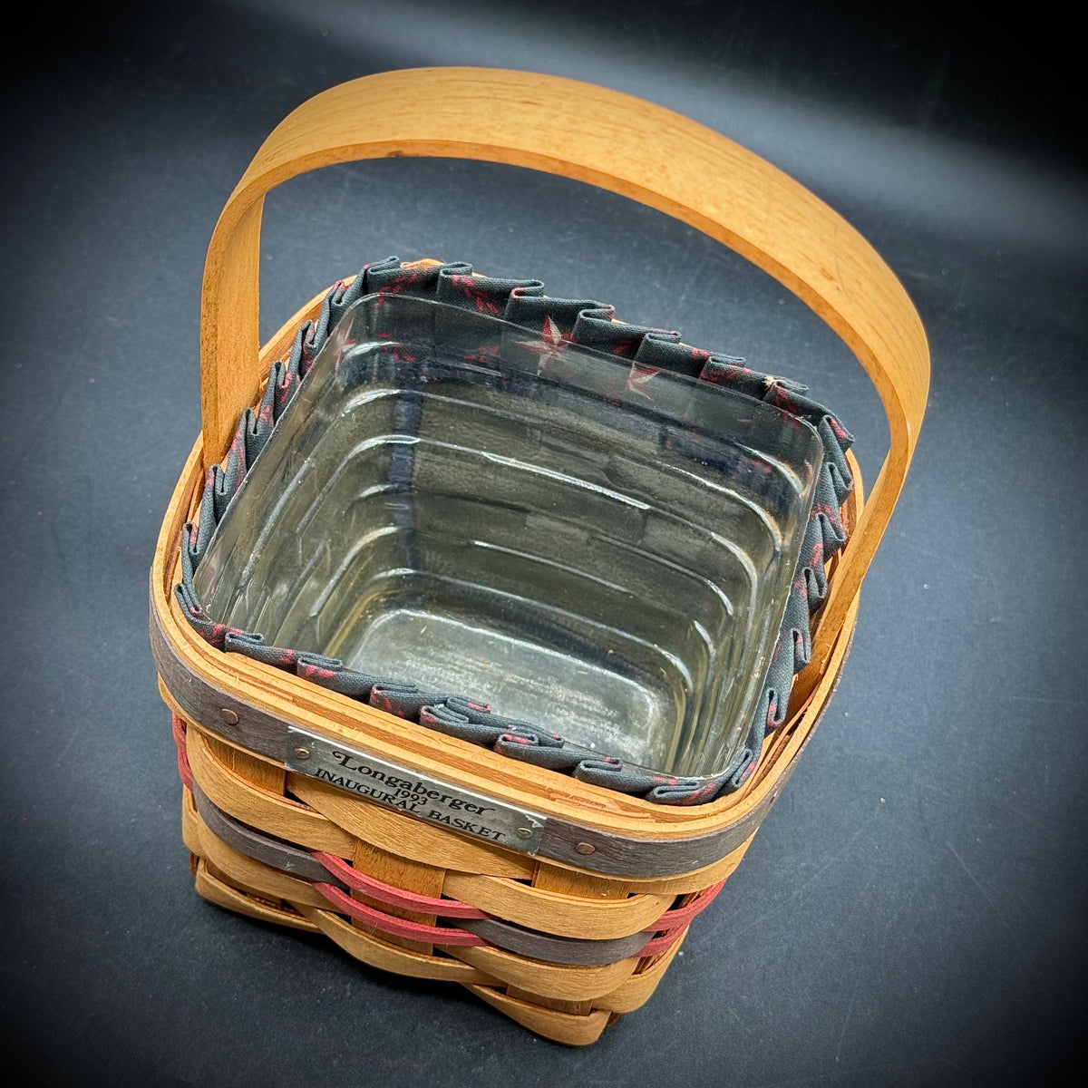 Vintage 1993 Longaberger Handled Basket with Insert & Fabric Lining