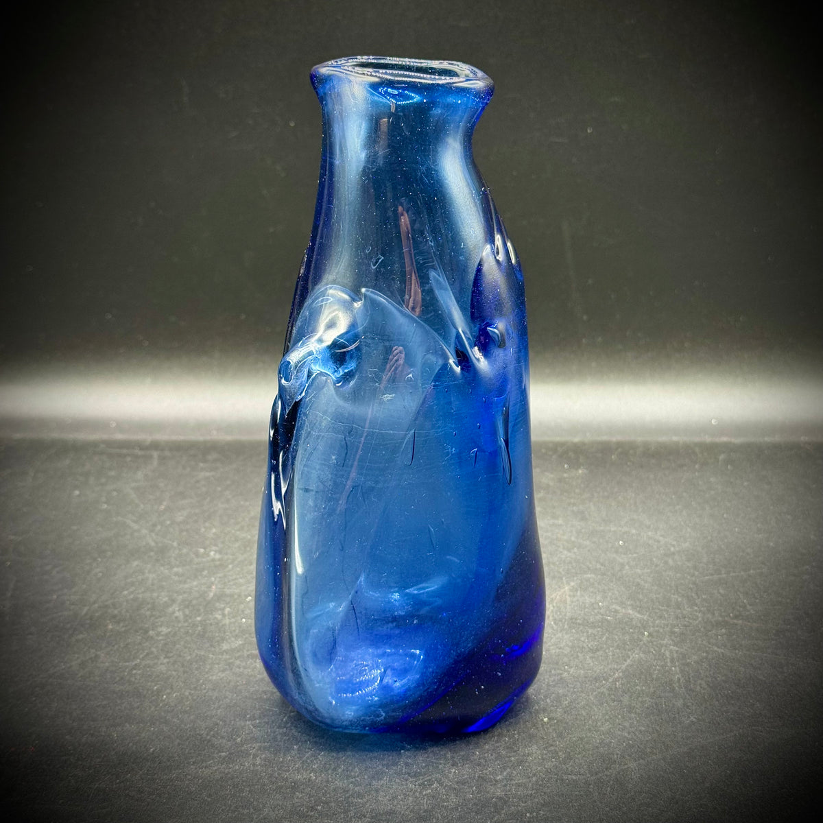 Artisan Made & Signed Cobalt Blue Art Glass Vase