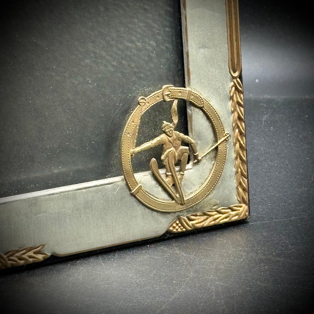 Vintage Pewter Alpine Skiing Motif Frame