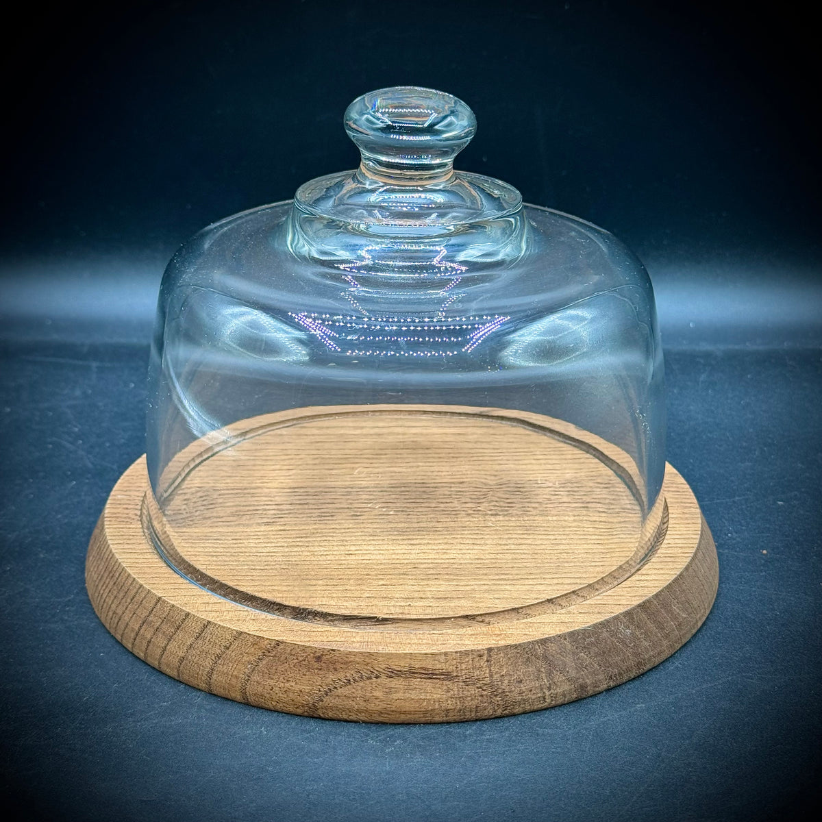 Glass Cloche on Wood Base Cheese Dish