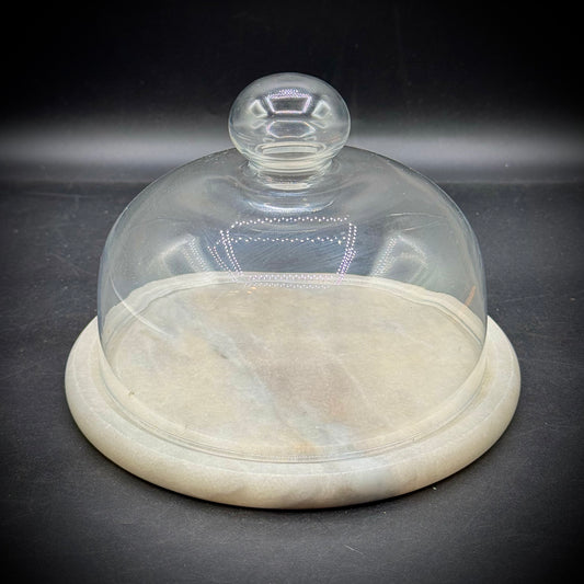 Glass Cloche with Marble Base Cheese Dish