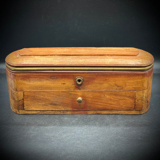 Vintage Made in India Wood & Brass Chest with Secret Drawer Lock