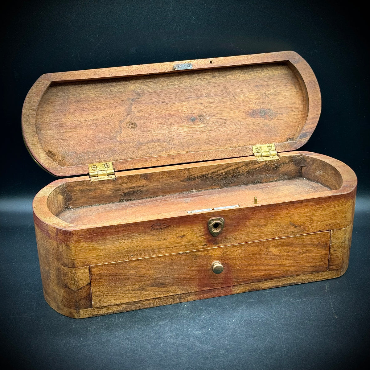 Vintage Made in India Wood & Brass Chest with Secret Drawer Lock
