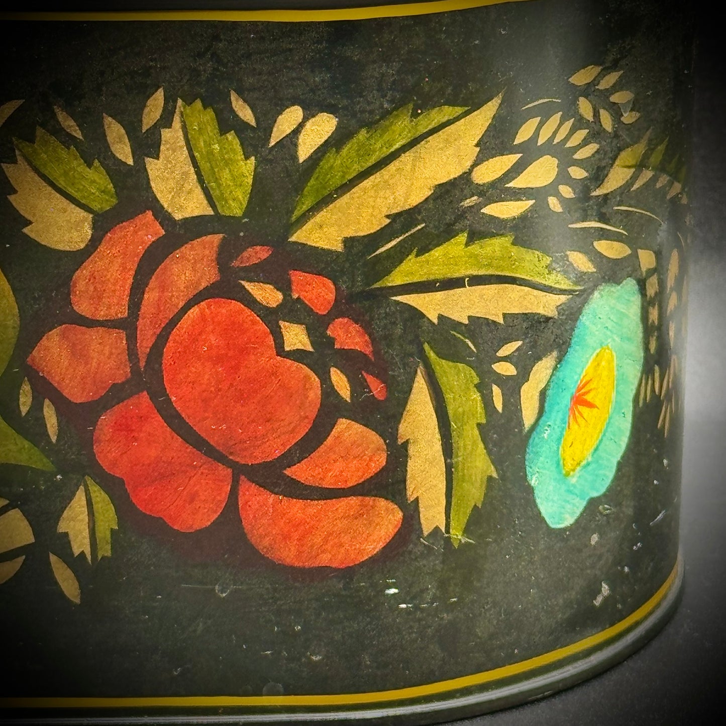 Antique Metal Toleware Bucket with Hand Painted Flowers