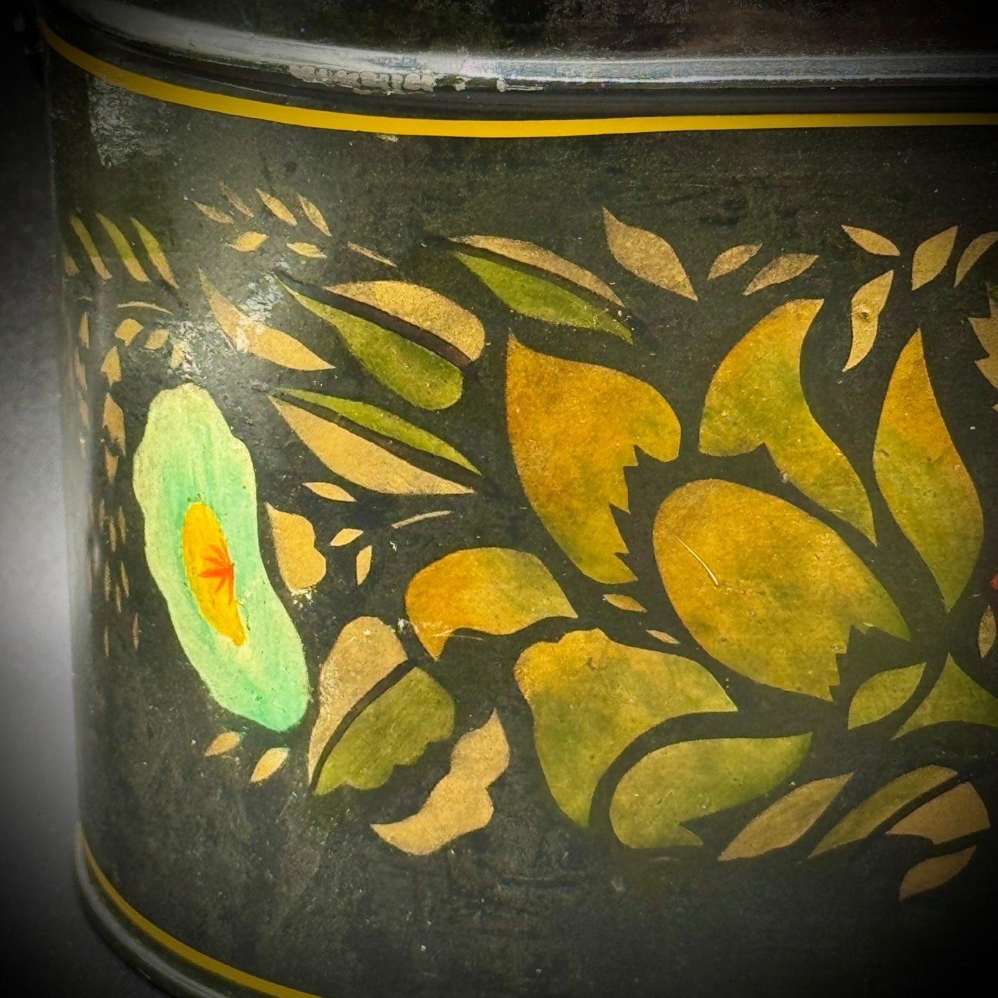 Antique Metal Toleware Bucket with Hand Painted Flowers