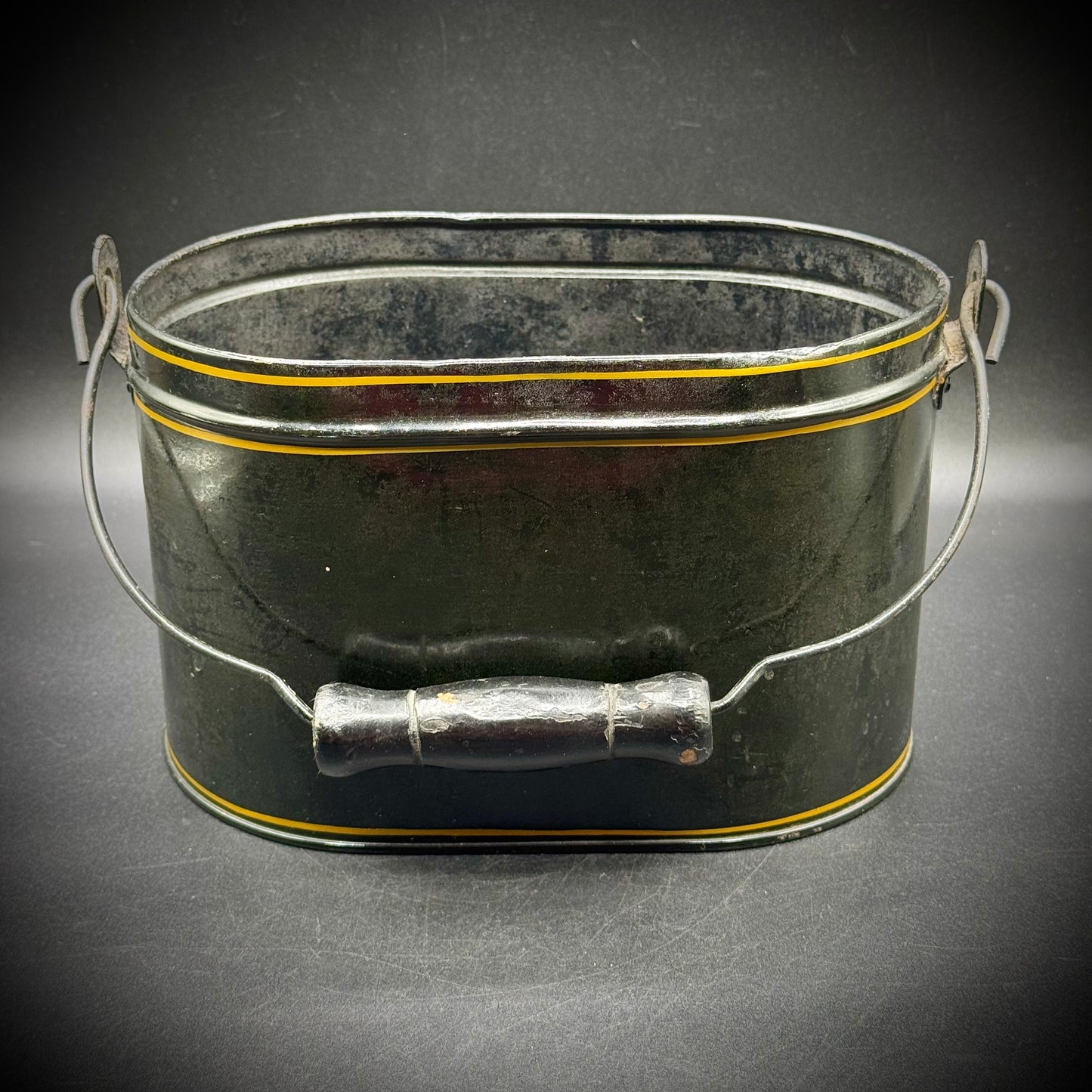 Antique Metal Toleware Bucket with Hand Painted Flowers