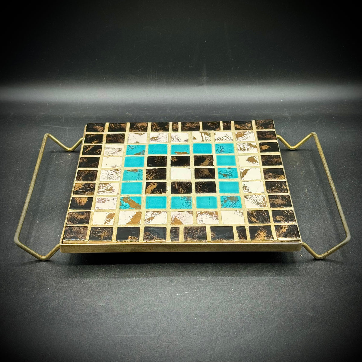 Vintage MCM Trivet with Brass Handle Frame