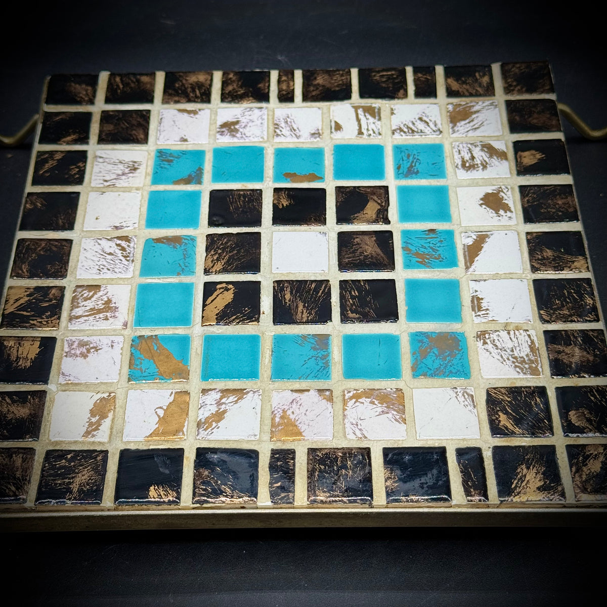 Vintage MCM Trivet with Brass Handle Frame