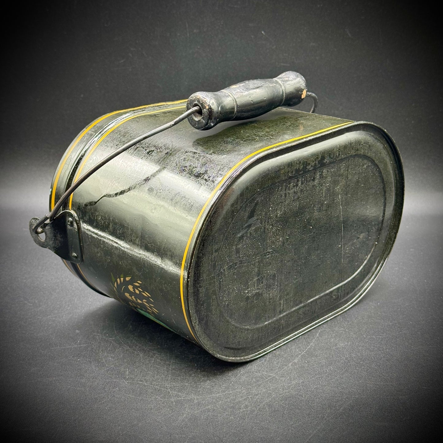 Antique Metal Toleware Bucket with Hand Painted Flowers