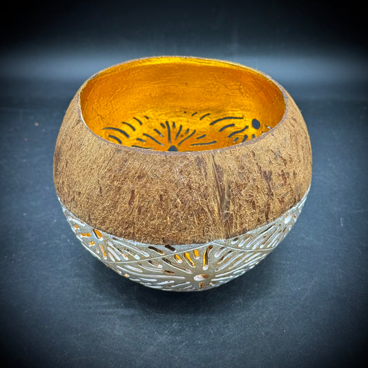 Carved Coconut Shell with Gold Painted Interior