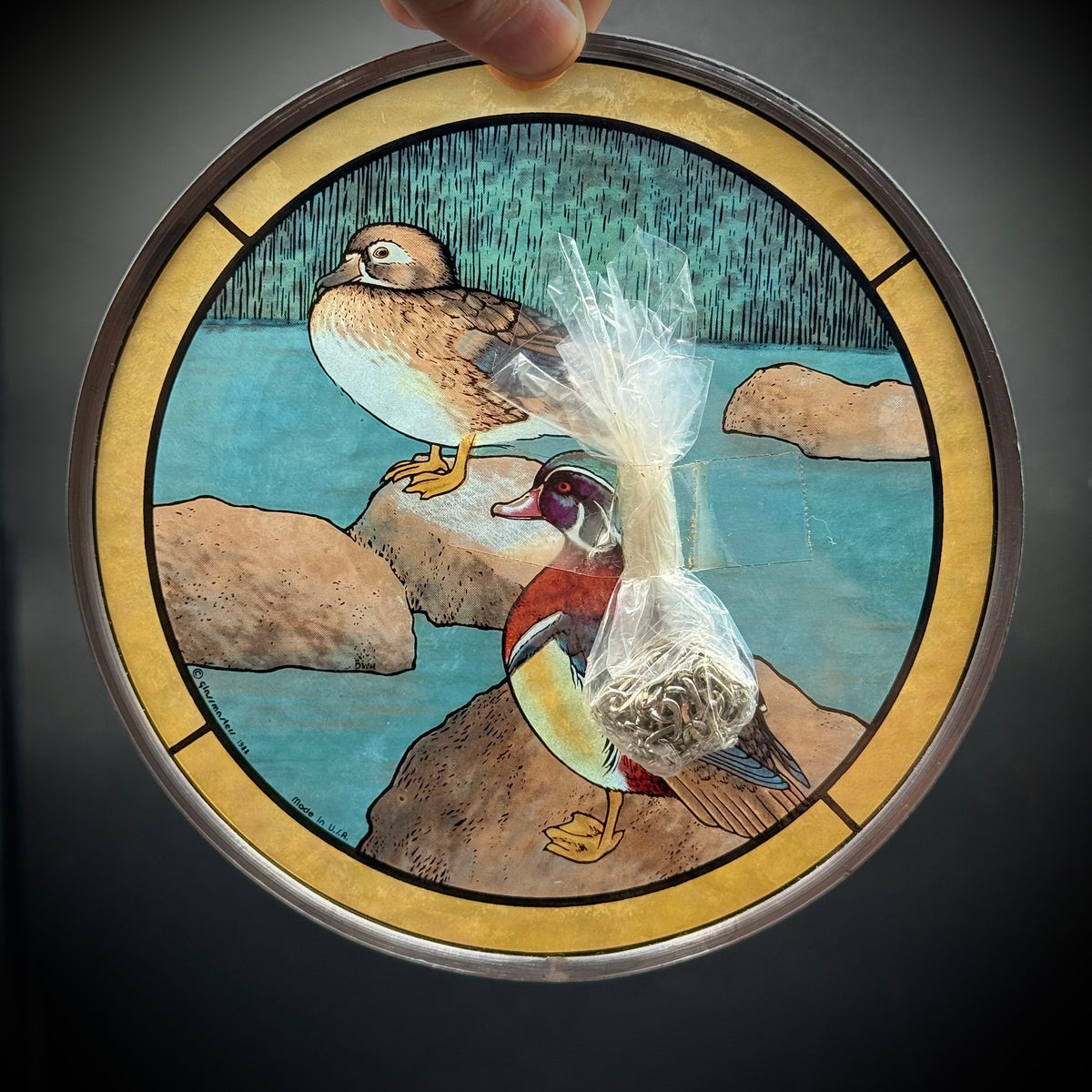 Vintage New 1988 Glassmasters Bird Motif Stained Glass with Fittings