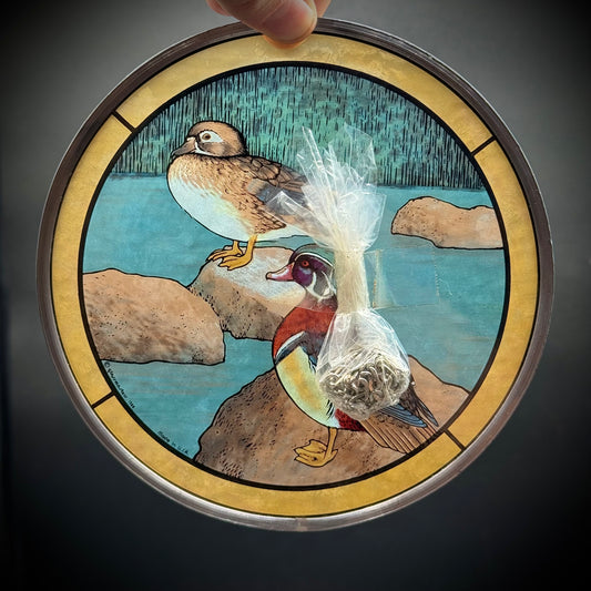 Vintage New 1988 Glassmasters Bird Motif Stained Glass with Fittings