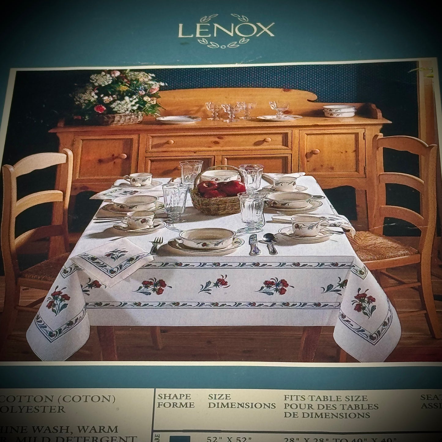 Vintage New 1990 Lenox Poppies on Blue 70" Round Tablecloth