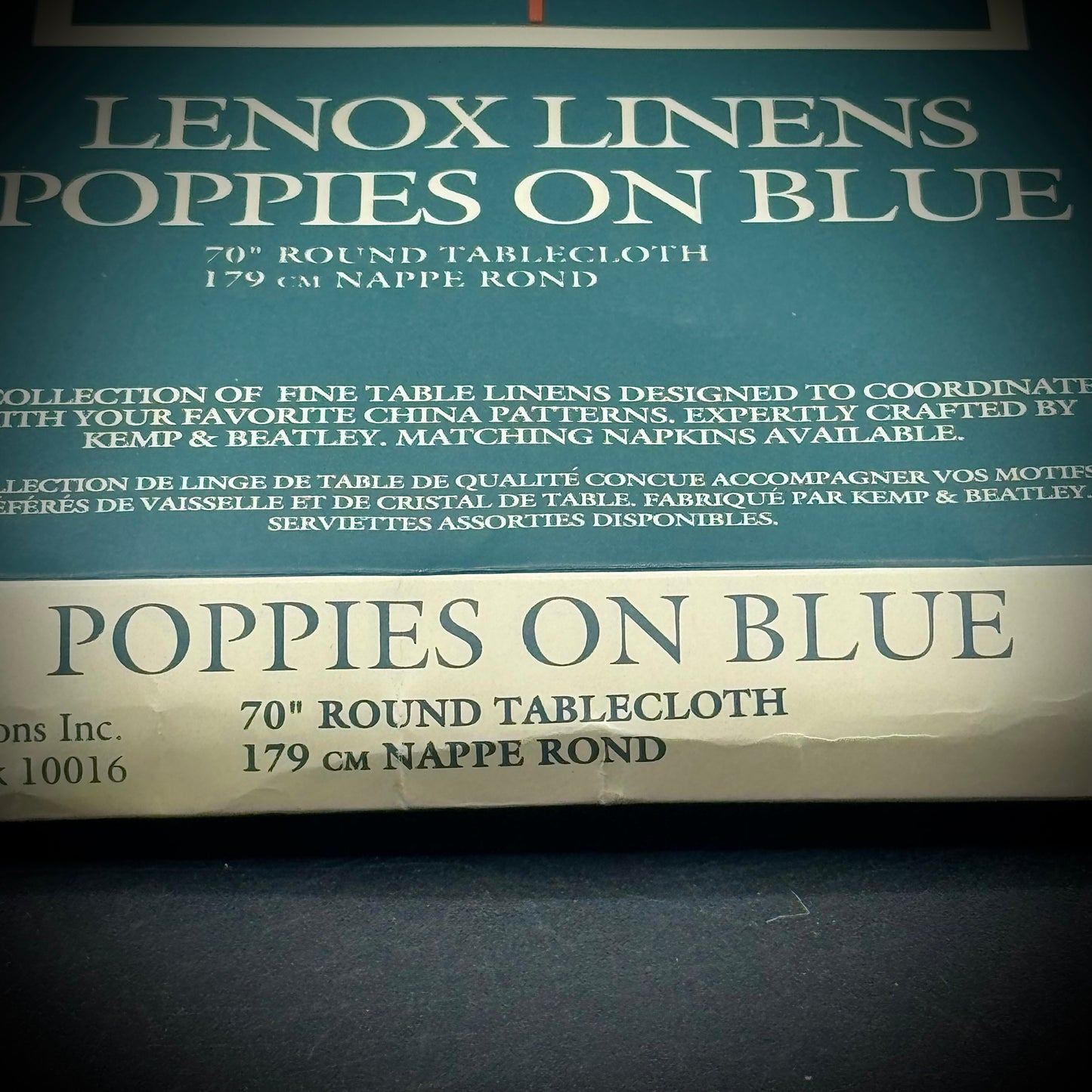 Vintage New 1990 Lenox Poppies on Blue 70" Round Tablecloth