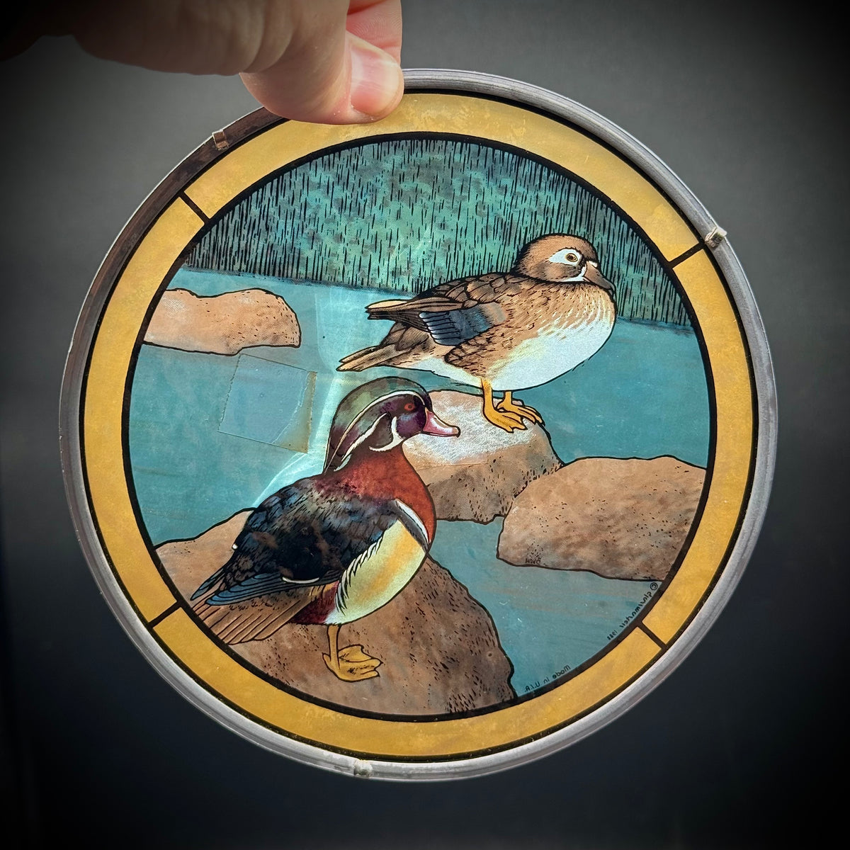 Vintage New 1988 Glassmasters Bird Motif Stained Glass with Fittings