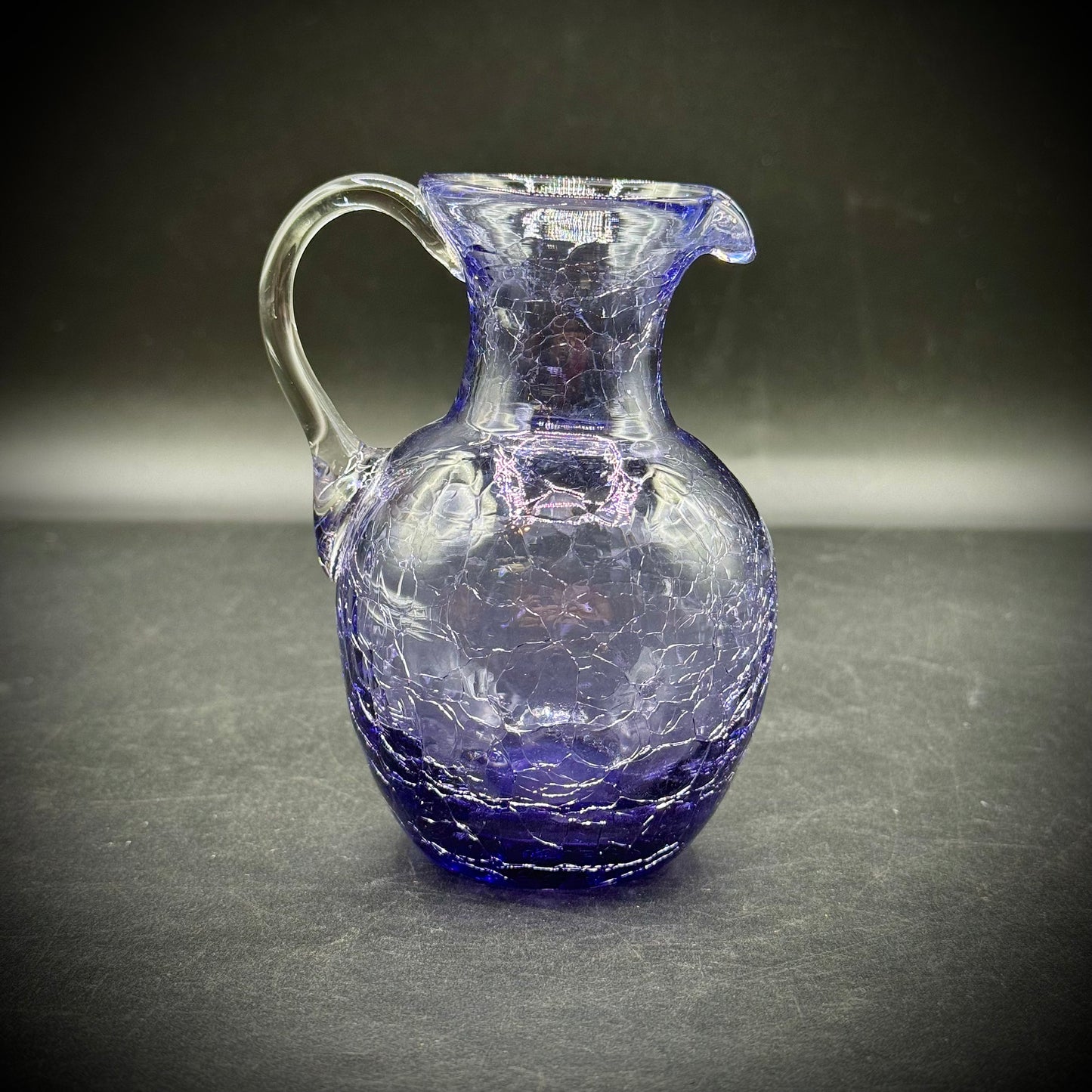 Vintage Pale Purple Crackle Glass Handled Pitcher