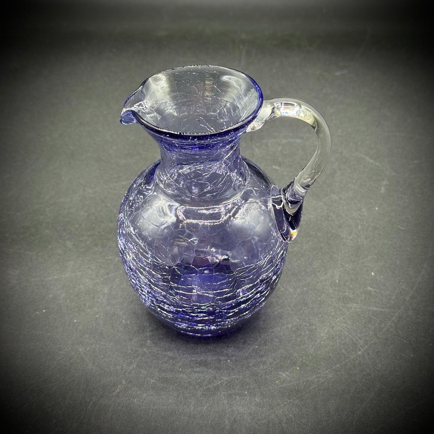 Vintage Pale Purple Crackle Glass Handled Pitcher
