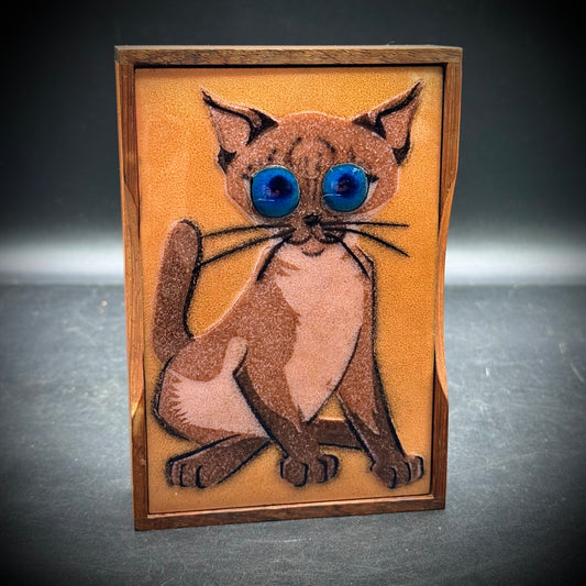 Vintage MCM Anne Marie Davidson Enamel & Wood Cat Motif Box