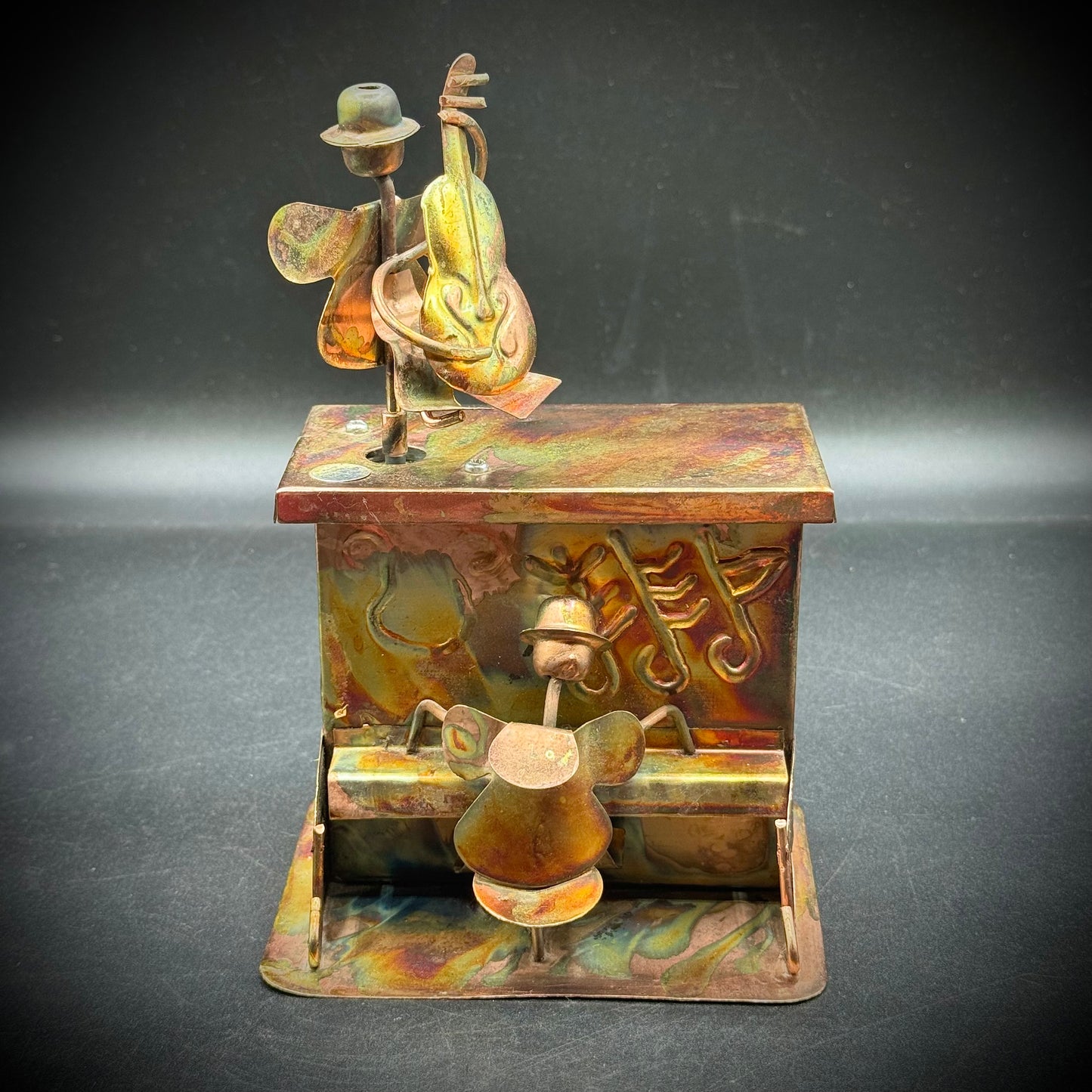 Vintage Tin & Copper Piano and Base Music Box "The Entertainer"