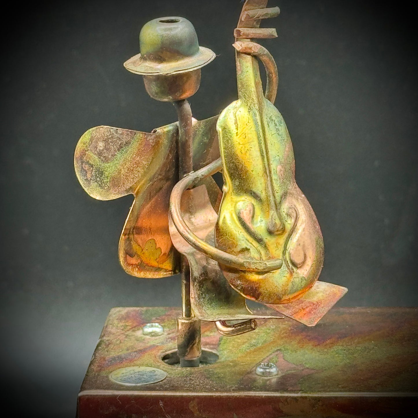 Vintage Tin & Copper Piano and Base Music Box "The Entertainer"