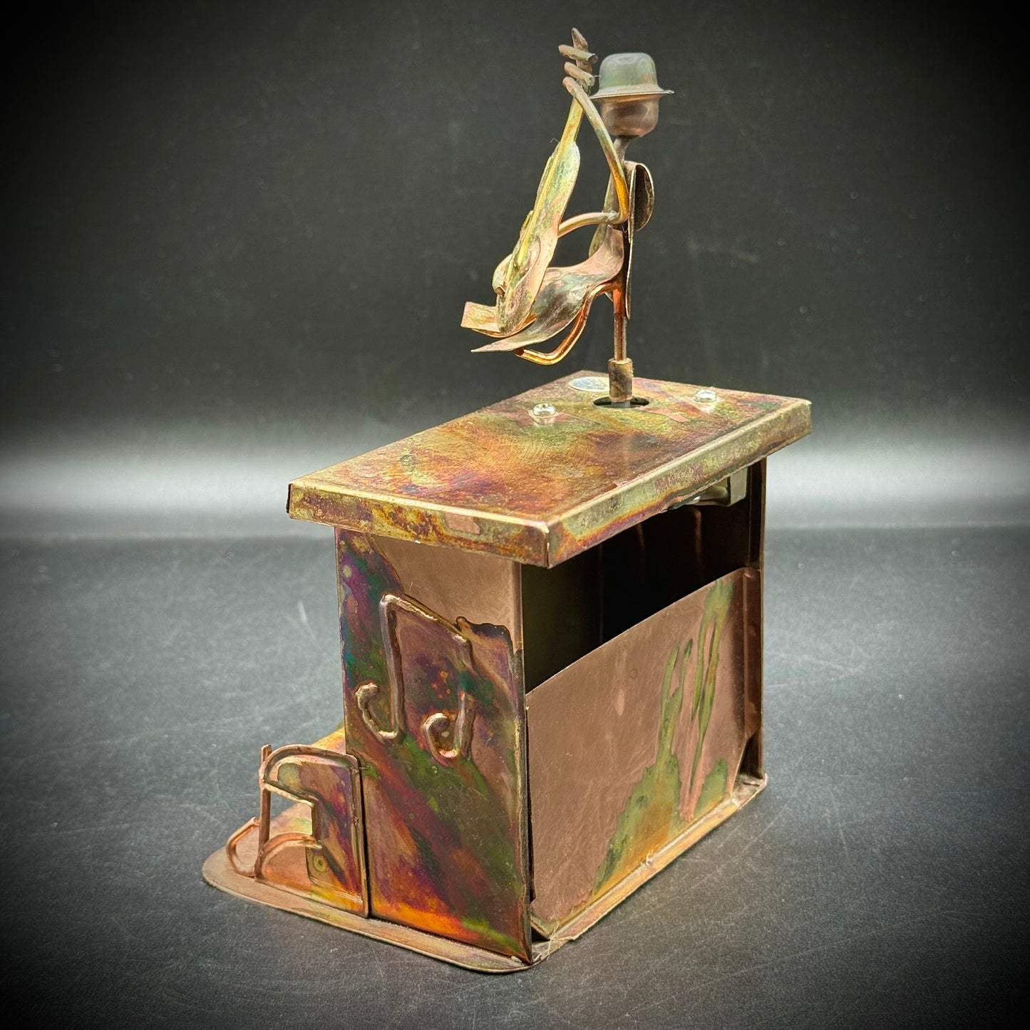 Vintage Tin & Copper Piano and Base Music Box "The Entertainer"