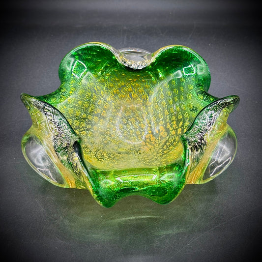 Stunning Murano Green and Gold Free Form Bowl