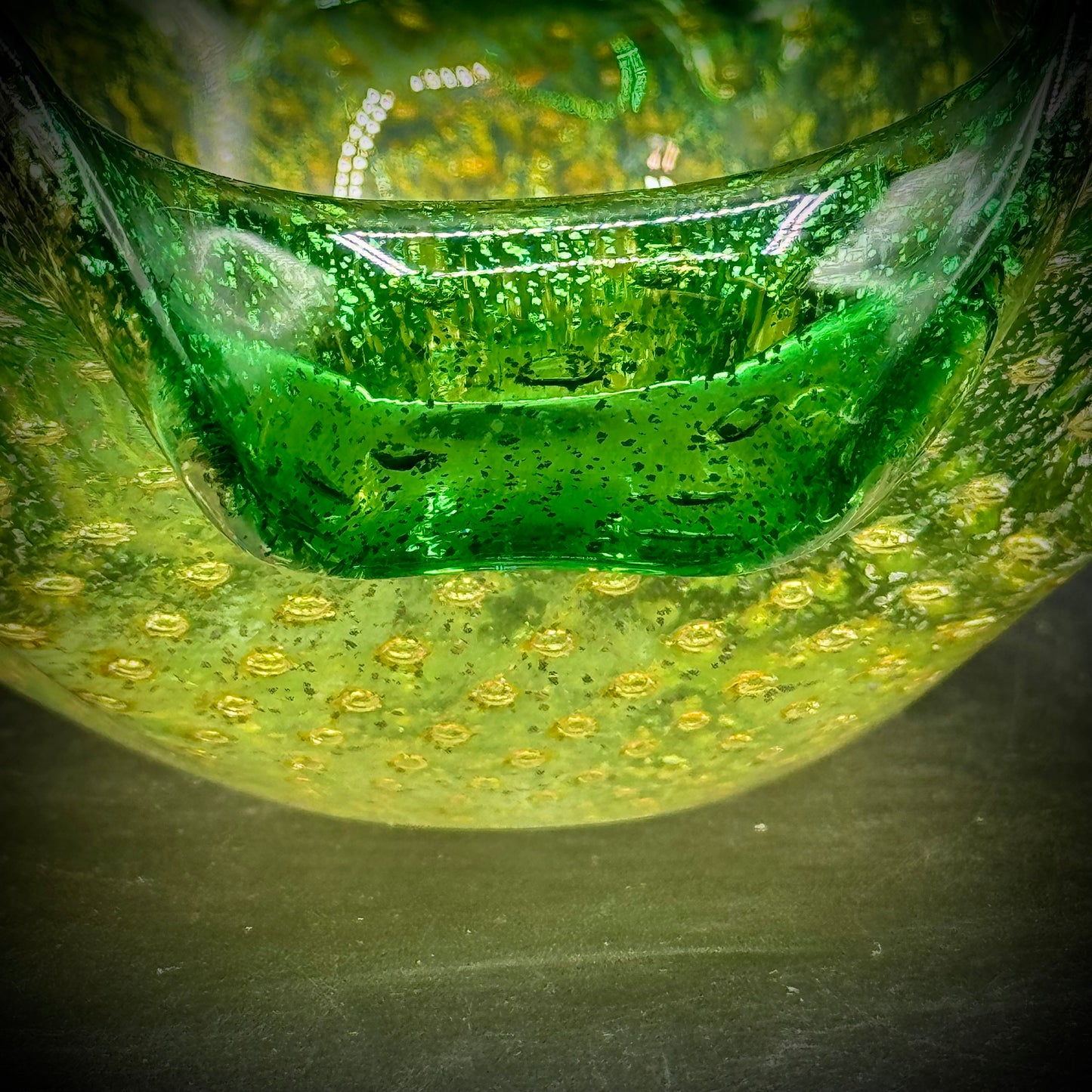 Stunning Murano Green and Gold Free Form Bowl