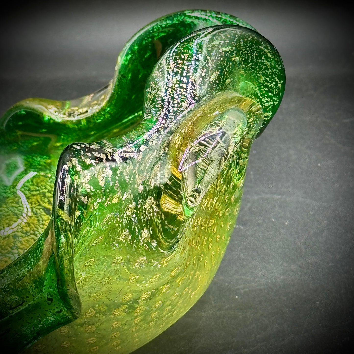 Stunning Murano Green and Gold Free Form Bowl
